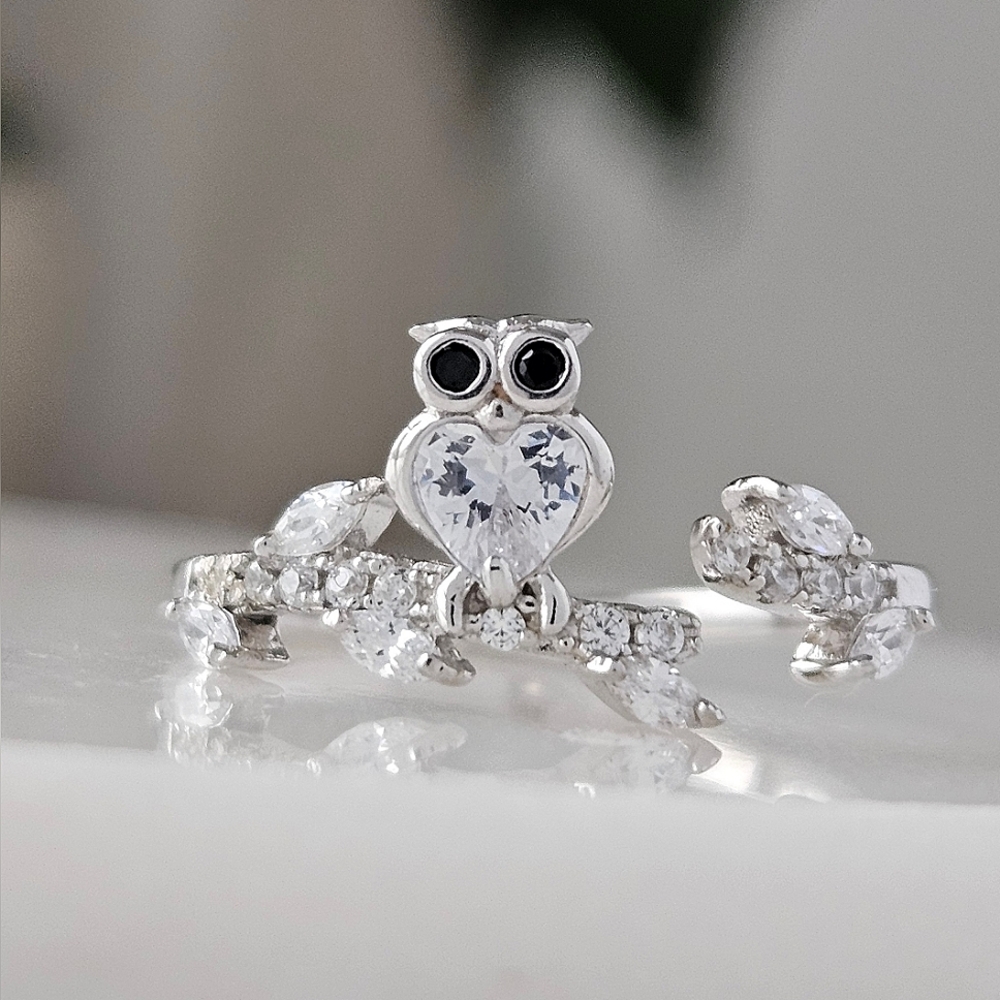 Owl Heart Ring, 925 Sterling Silver Charmed Aroma Size 7 Valentines